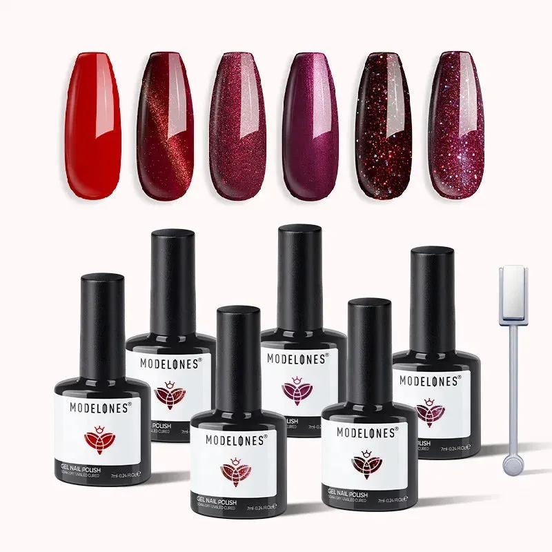 Modelones Crimson Spark gellack 6-pack röd glitter
