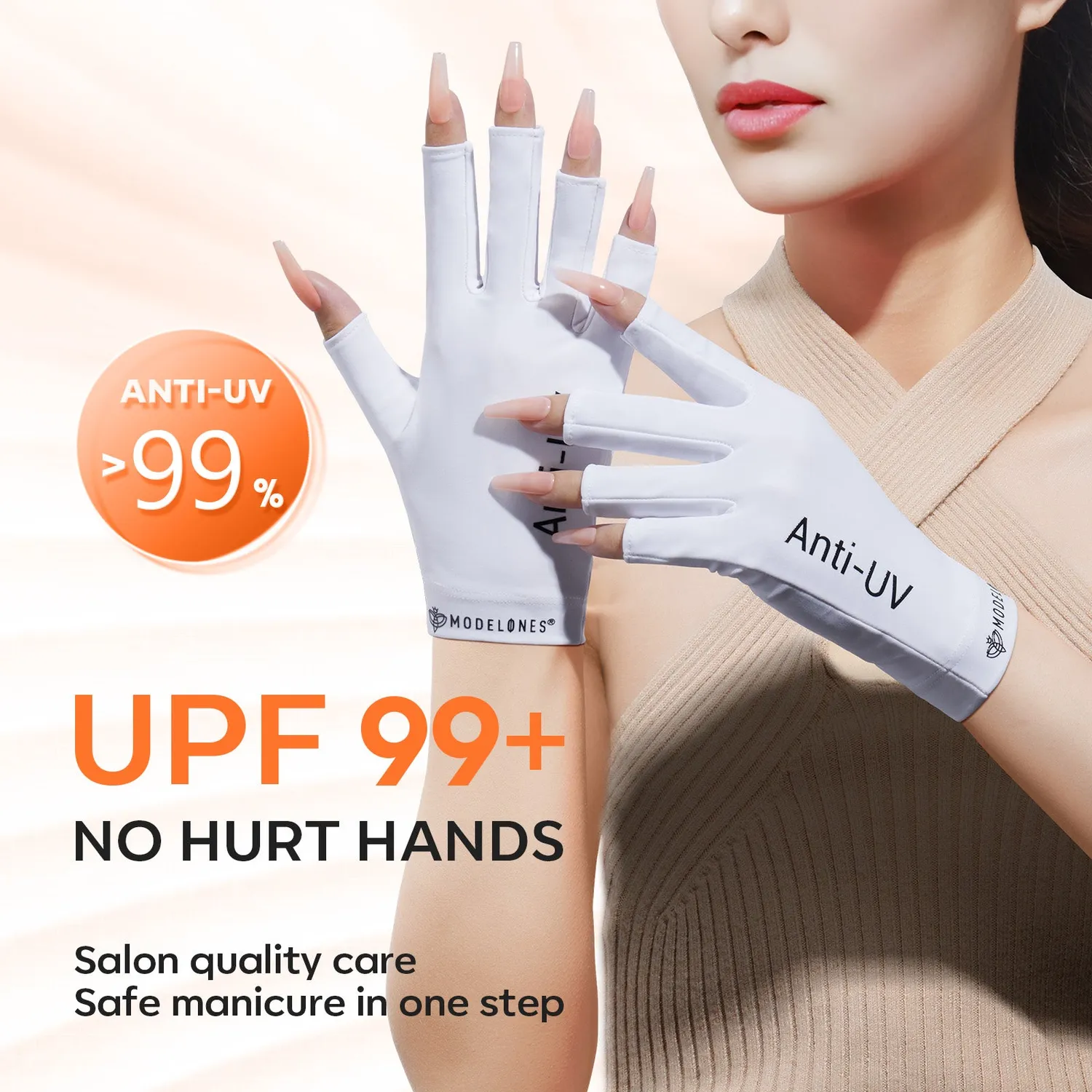 Modelones Anti-UV nagelhandske vit UPF99+
