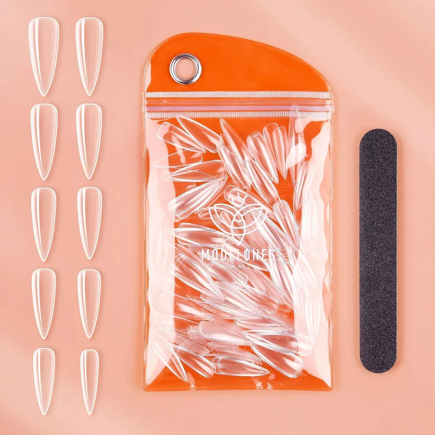 Modelones Stiletto Clear nageltips lång 200-pack