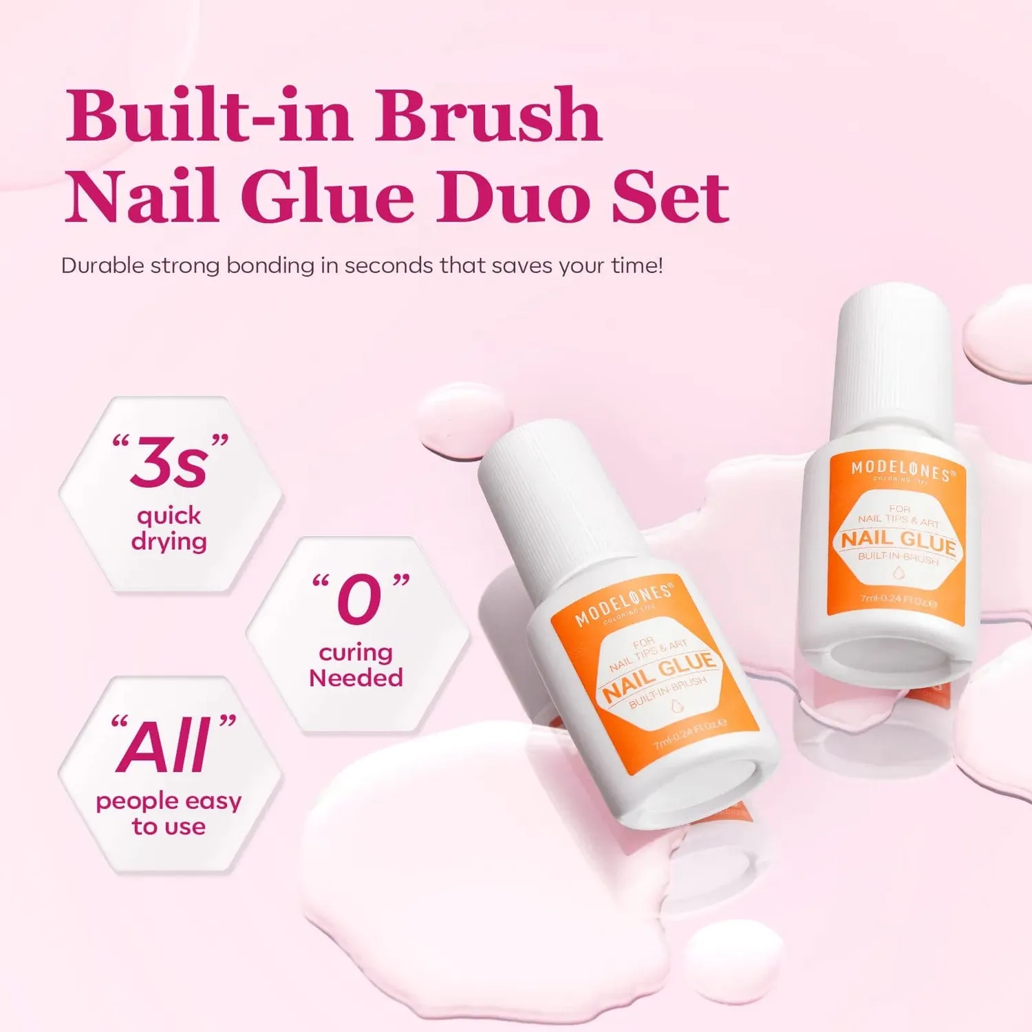 Modelones Built-in Brush Nail Glue Duo nagellim 2-pack pensel