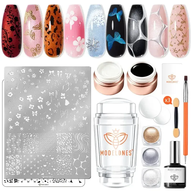 Modelones Nail Art Stamper Kit stämpelkit 3D-effekt