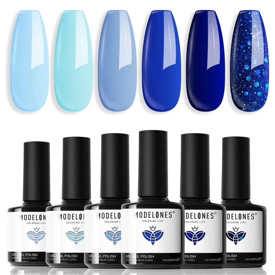 Modelones Blue gellackset 6-pack havsblå nyanser glitter