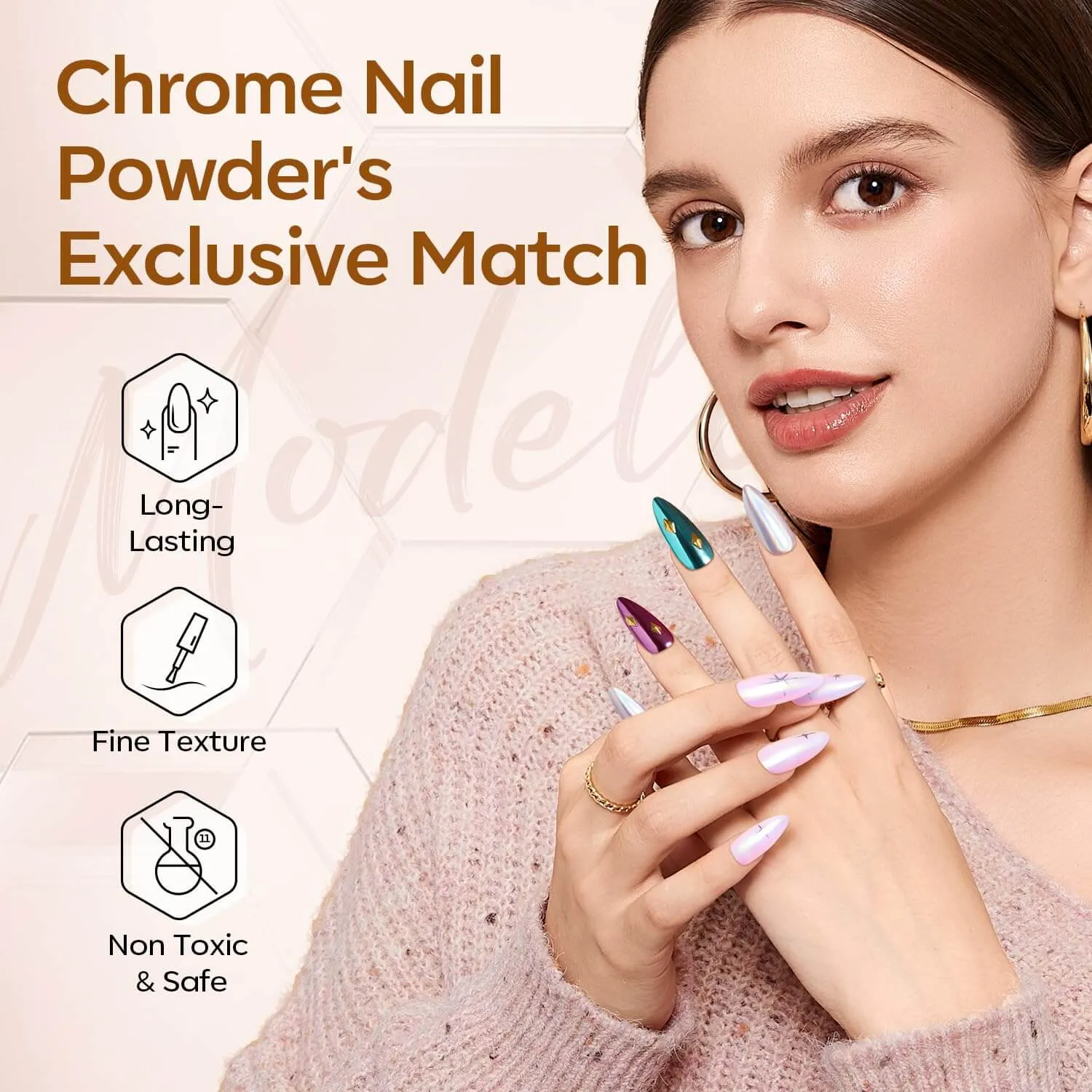 Modelones Chrome Powder Top Coat gellack 10 ml spegelglans