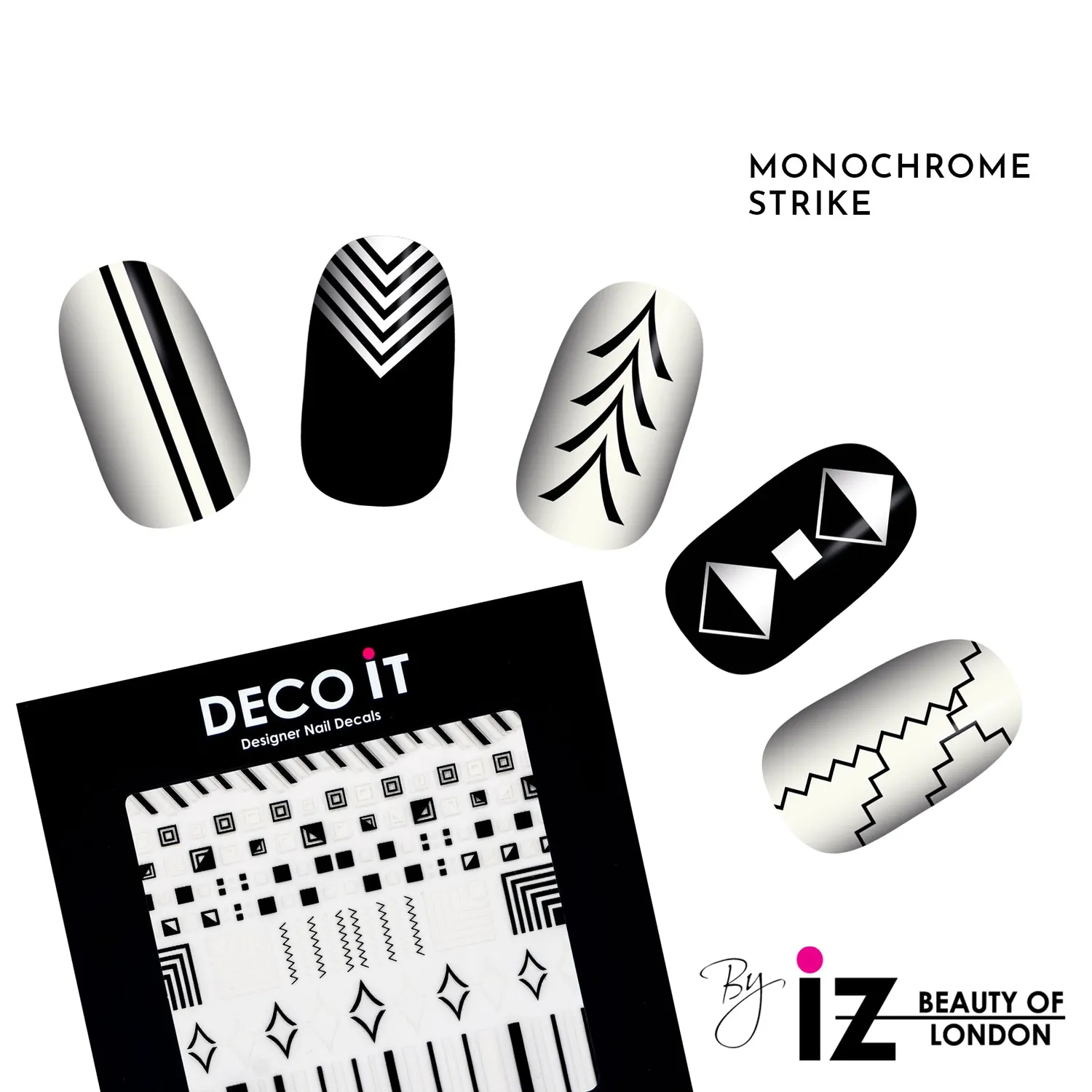 Iz Beauty Monochrome Strike nageldekaler svartvit geometrisk