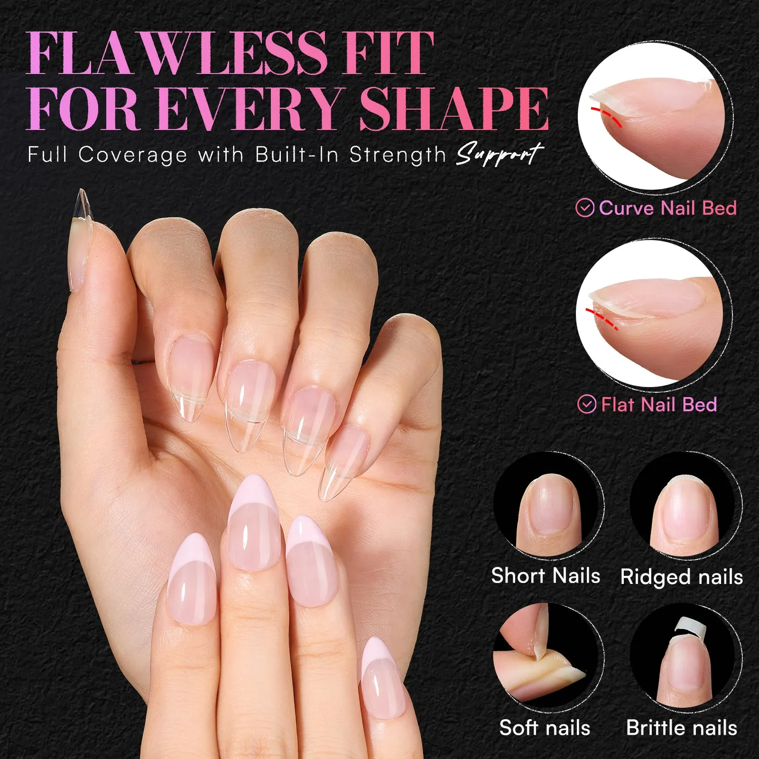 Makartt nageltippar short almond 240-pack tunn