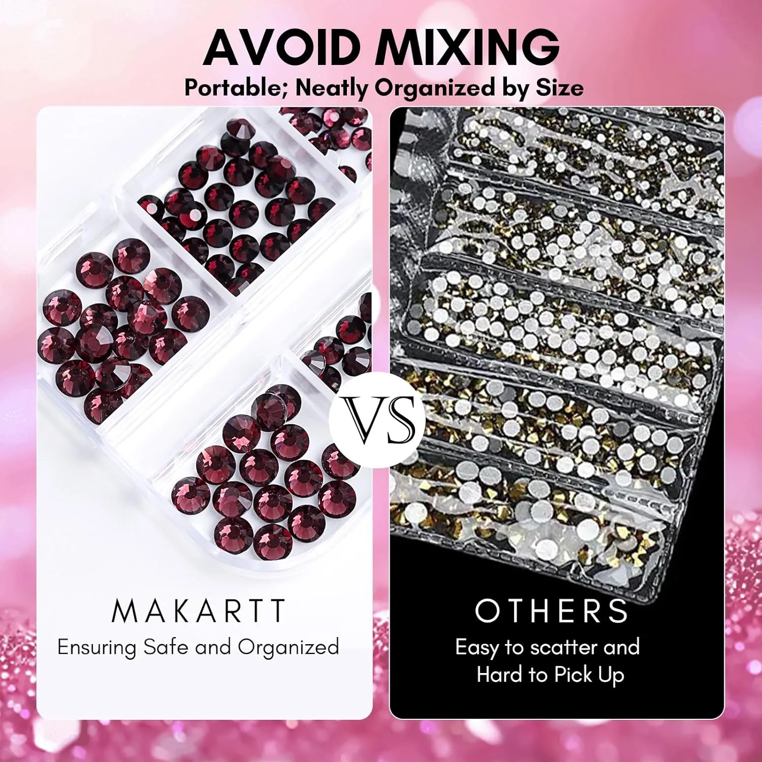 Makartt Nail Decoration Rhinestone Set nagelstenar svart lila