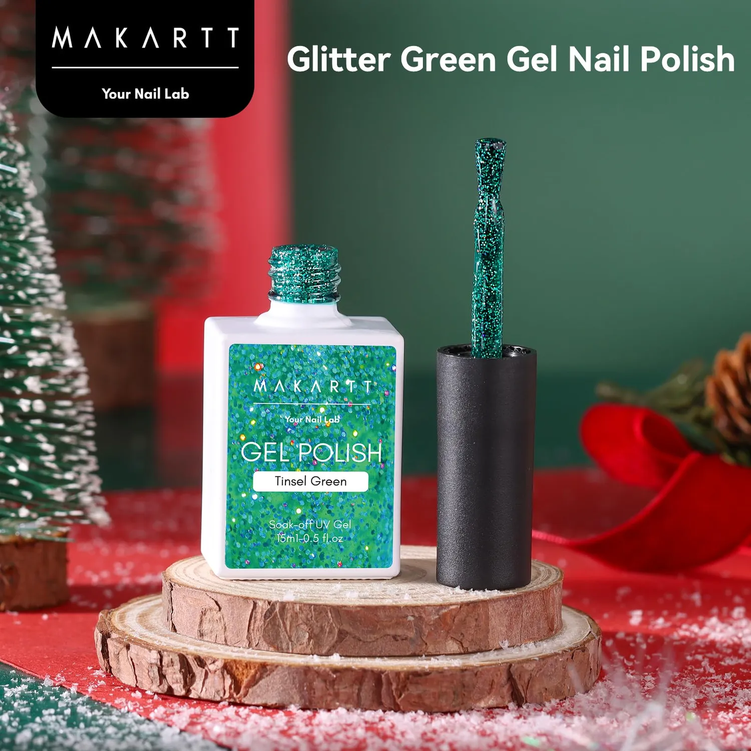 Makartt Christmas Sparkly gellack grön 15ml glitter