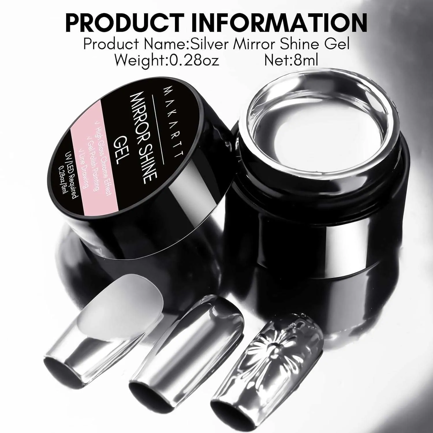 Makartt Mirror Metallic Gel nagellack Silver spegeleffekt