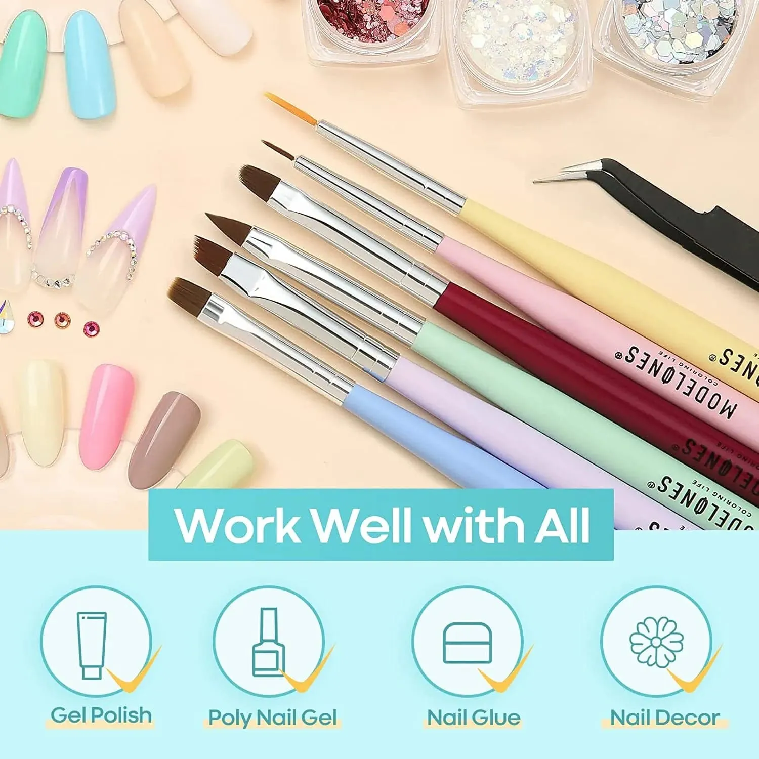 modelones Nail Art Liner penselset 6-pack tunn