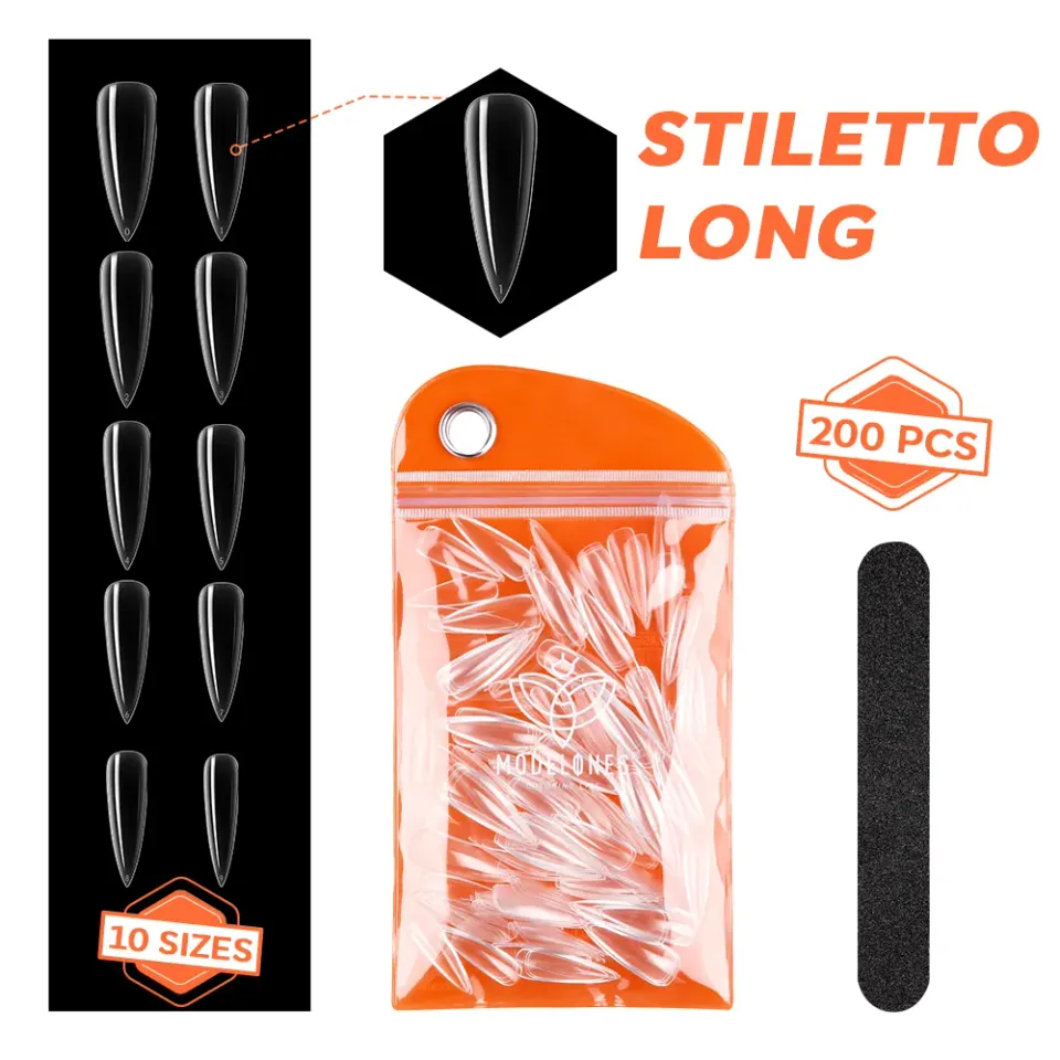 Modelones Stiletto Clear nageltips lång 200-pack