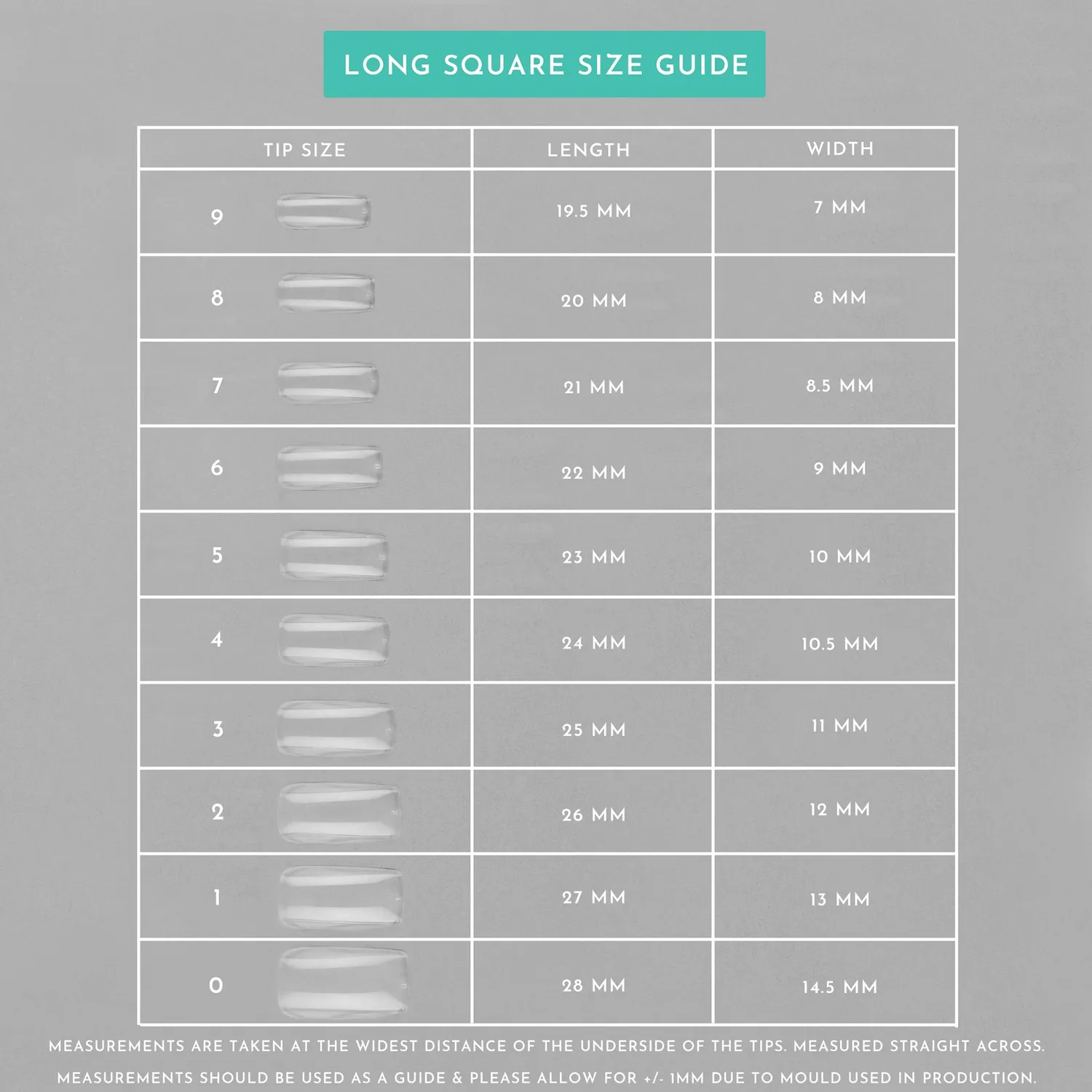 Iz Beauty Long Square refill tips lösnaglar 50-pack storlek 0