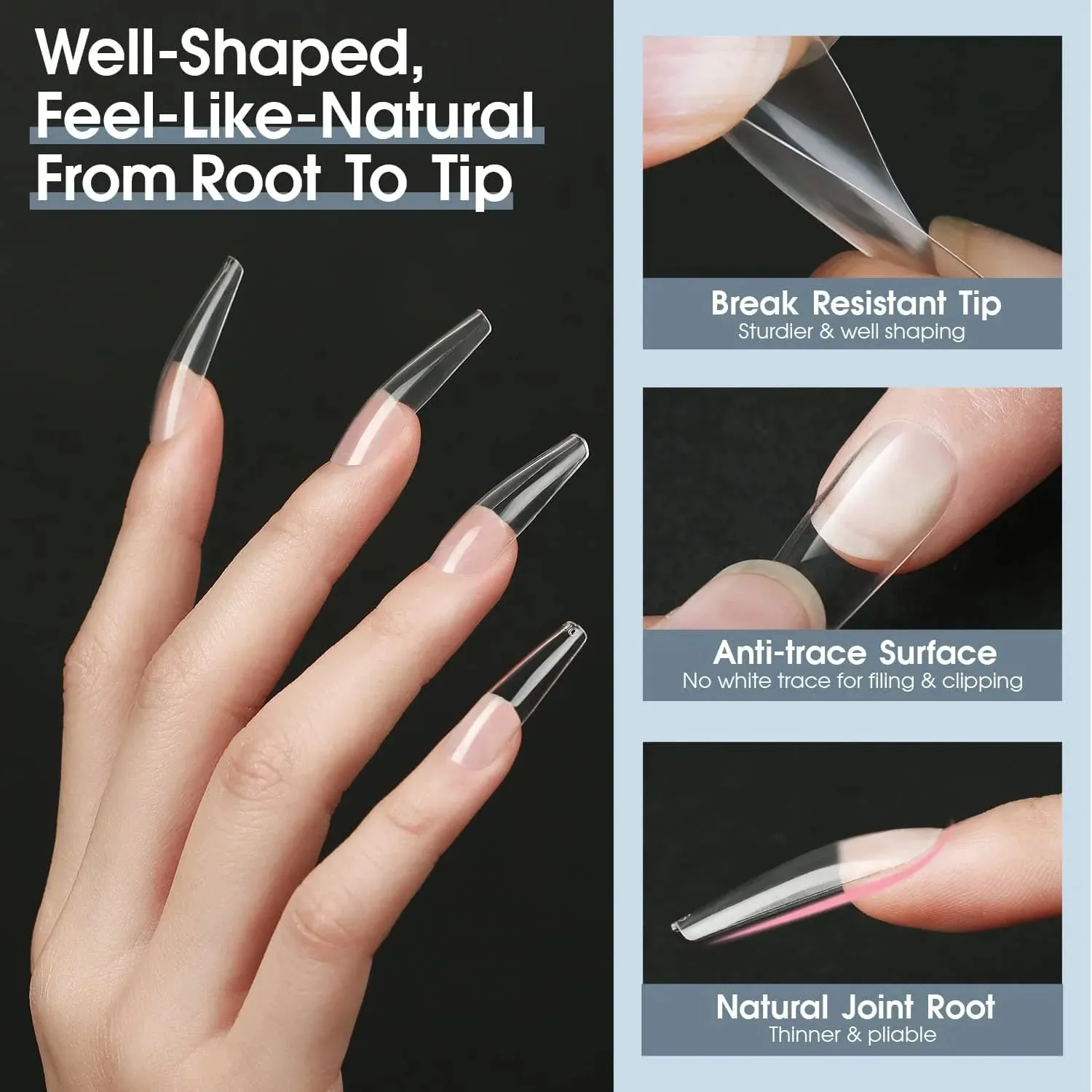 modelones 500-piece Long Coffin nagelkit lång coffin 500-pack