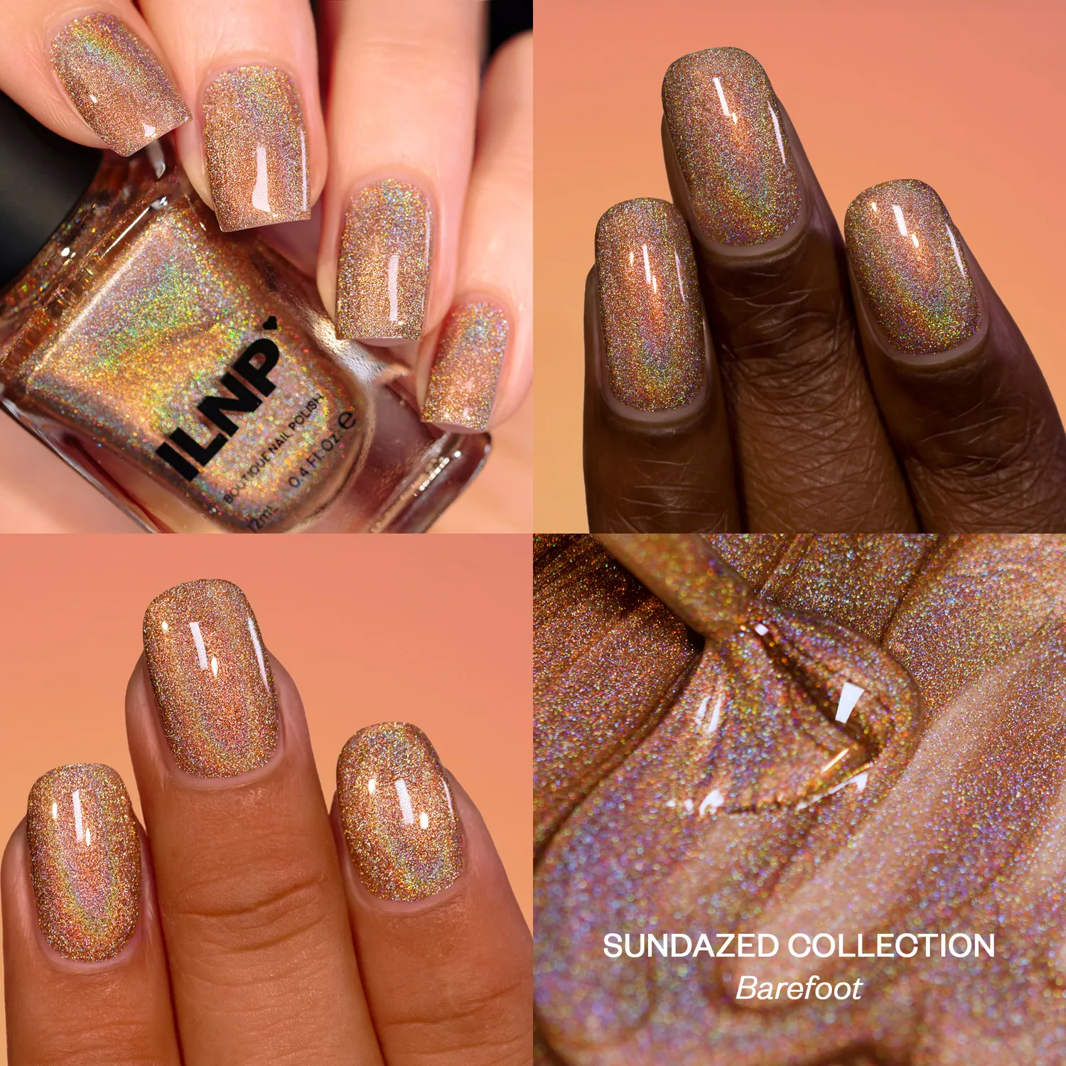 ILNP Sundazed Barefoot nagellack holografisk beige