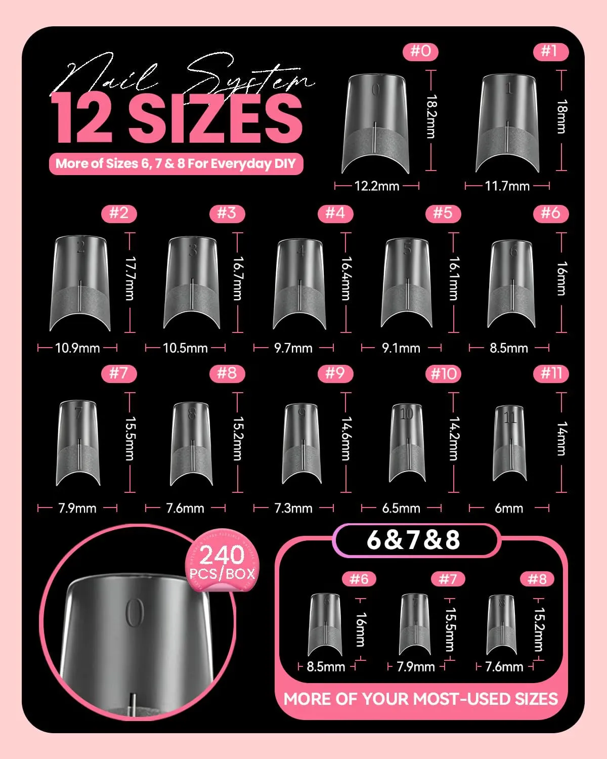 Makartt Half Cover nageltippar tapered square M 240-pack