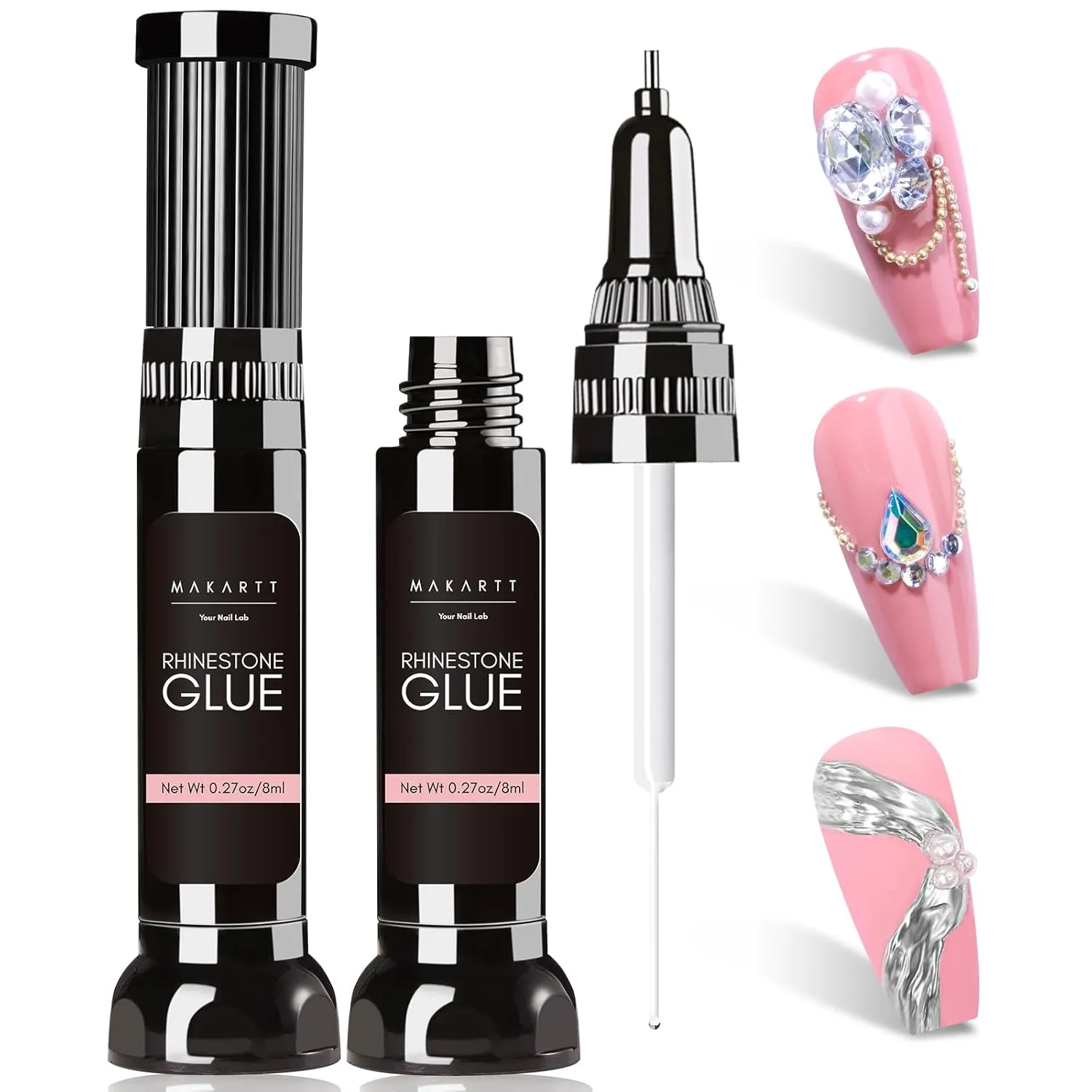 Makartt Rhinestone Glue nagellim 2x8ml för stenar