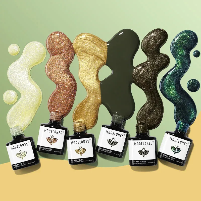 modelones Enchanted Forest gellackset 6-pack grön glitter