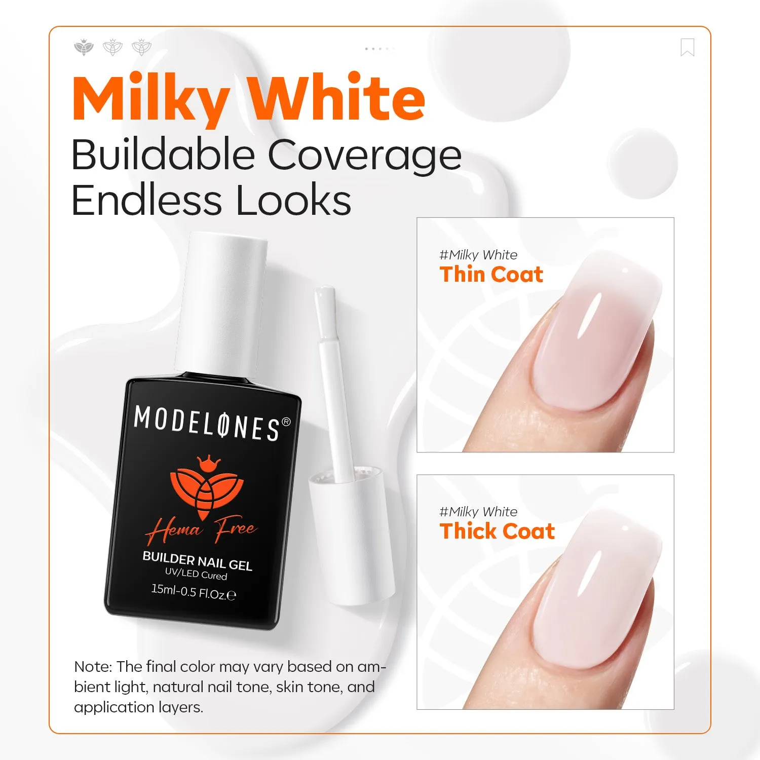 Modelones Builder Gel bygggel Cream Milk 15 ml mjölkvit
