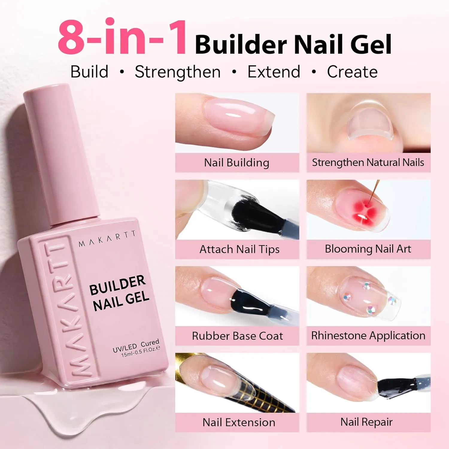 Makartt 8-in-1 Builder nagelgel Clear stark