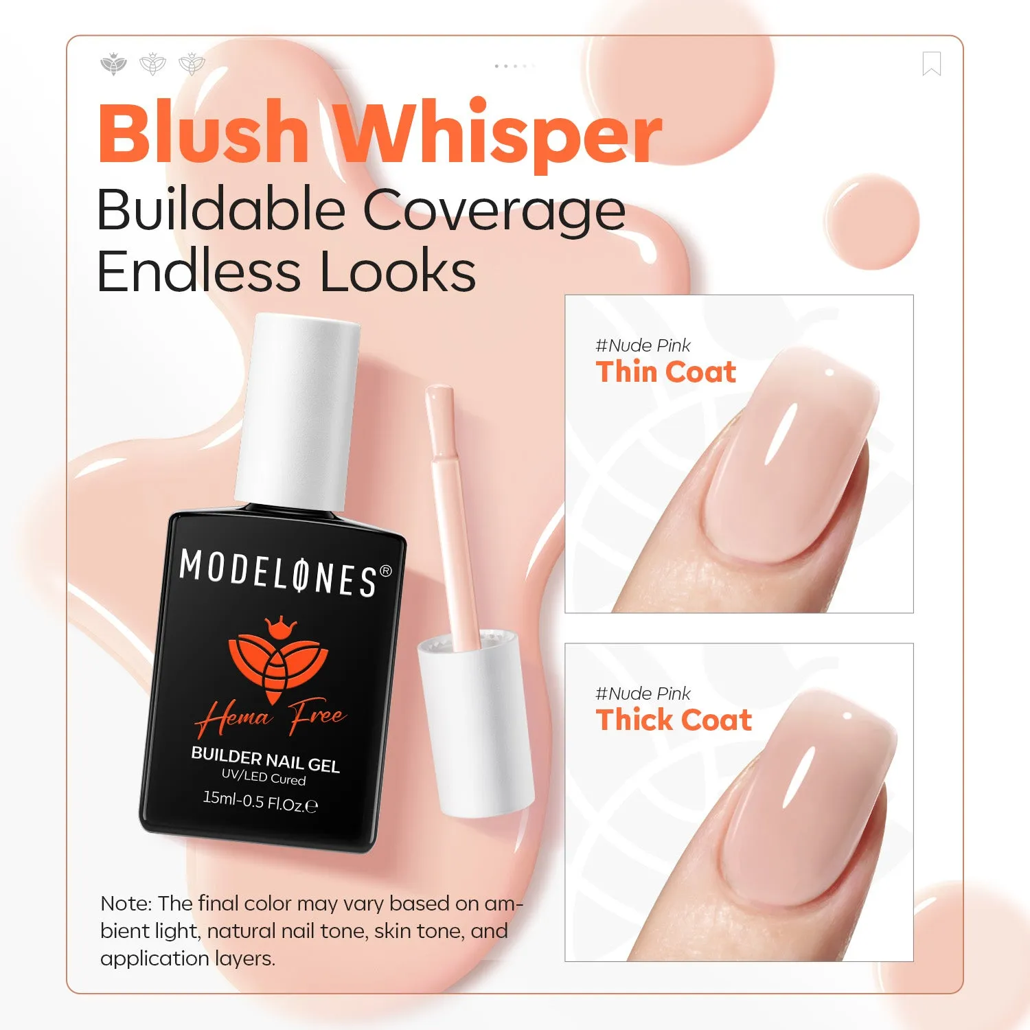 Modelones Sand Nude builder gel byggel 15ml HEMA-fri