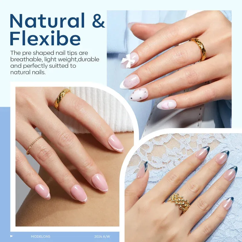 Modelones nageltippar Short Almond Semi-Forest 216-pack kit