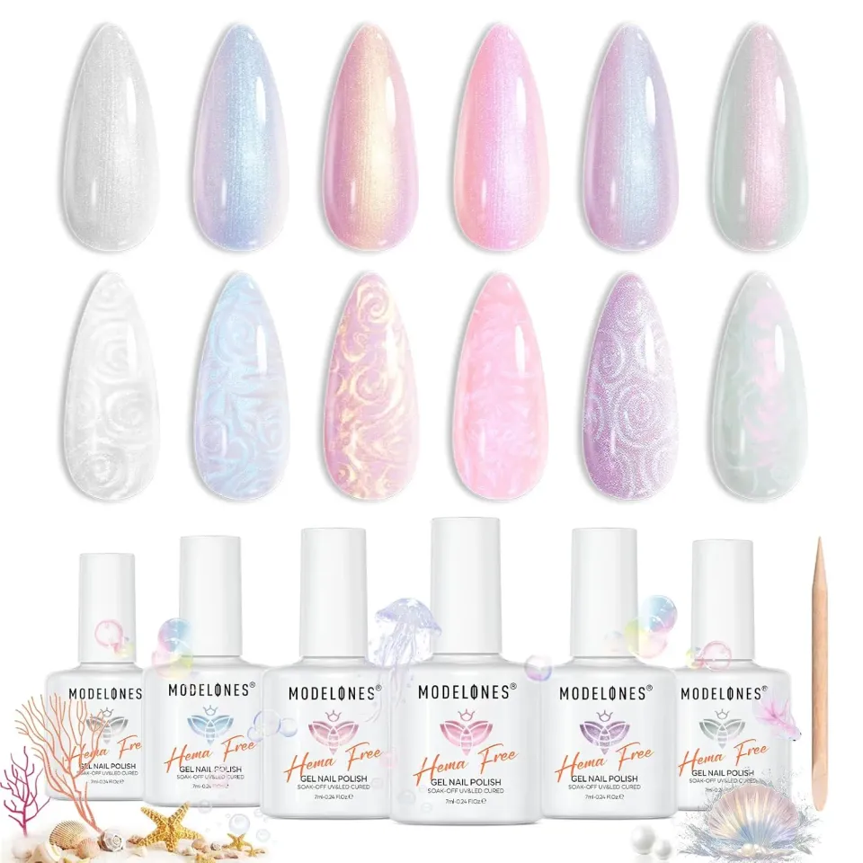 modelones pearl gellack set hema-free 6 färger pärlemor