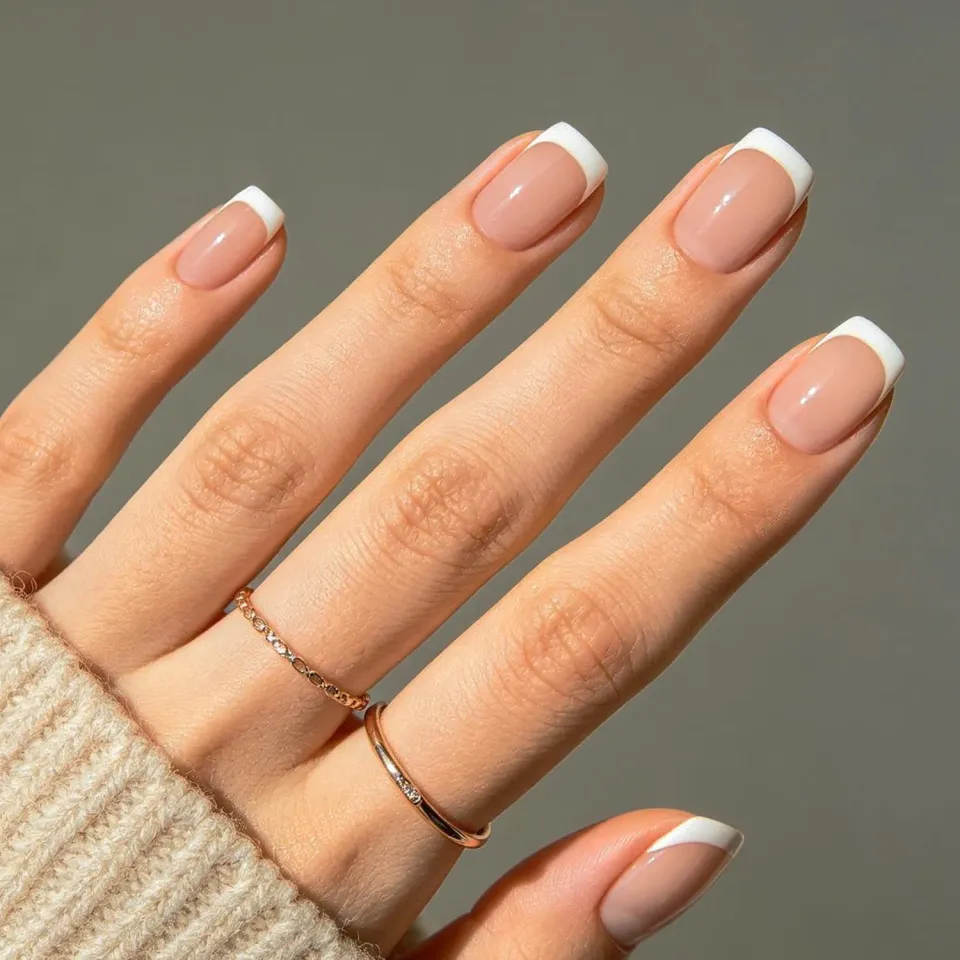 Modelones French Tip lösnaglar short square rosa vit