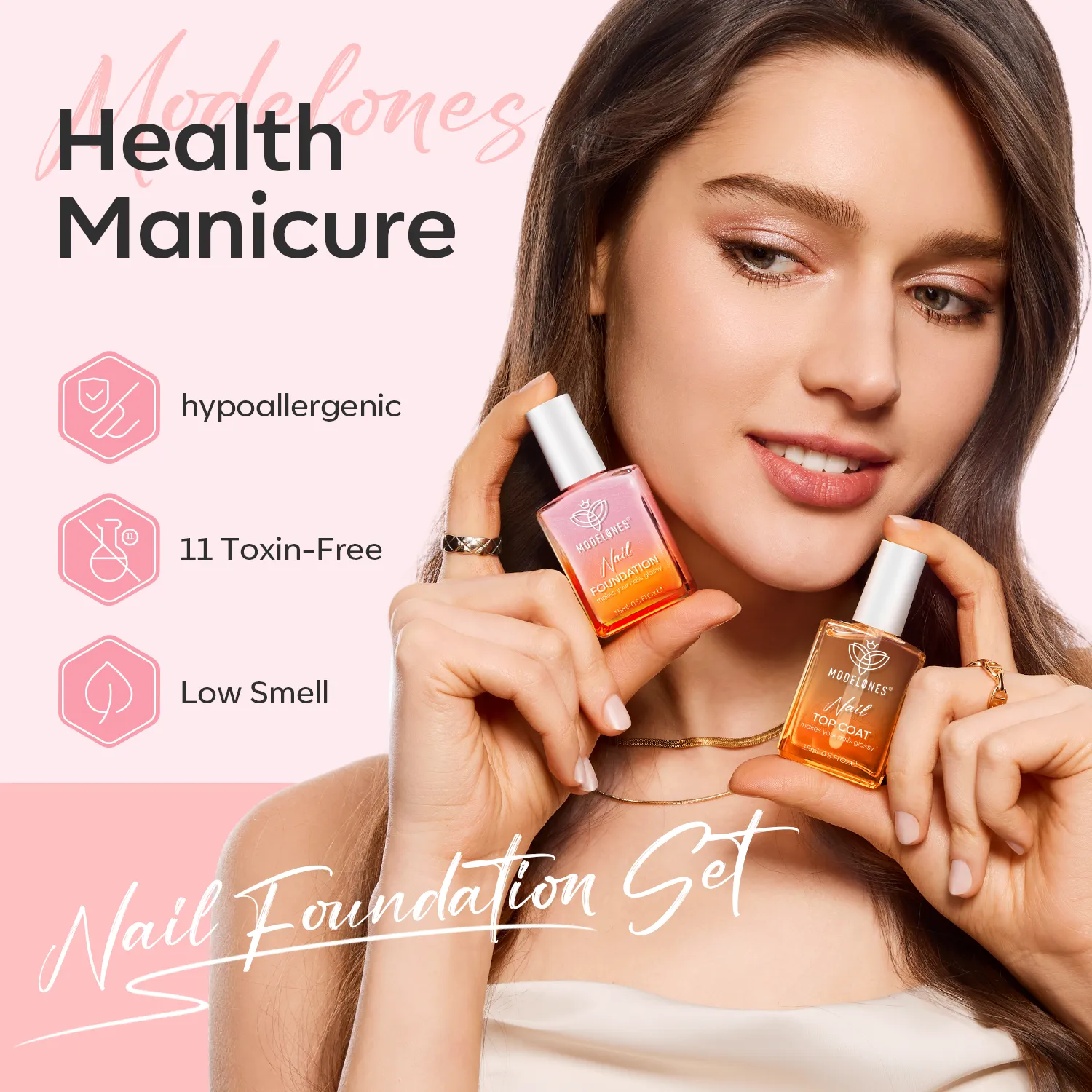 Modelones Nail Foundation Set Sparkle Pink 3-delar