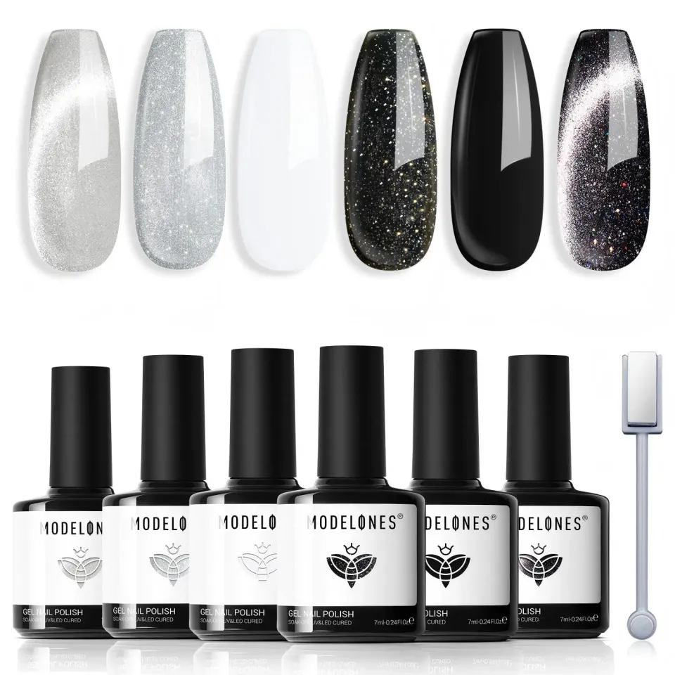 Modelones Black White Cat Eye gellackset silver glitter