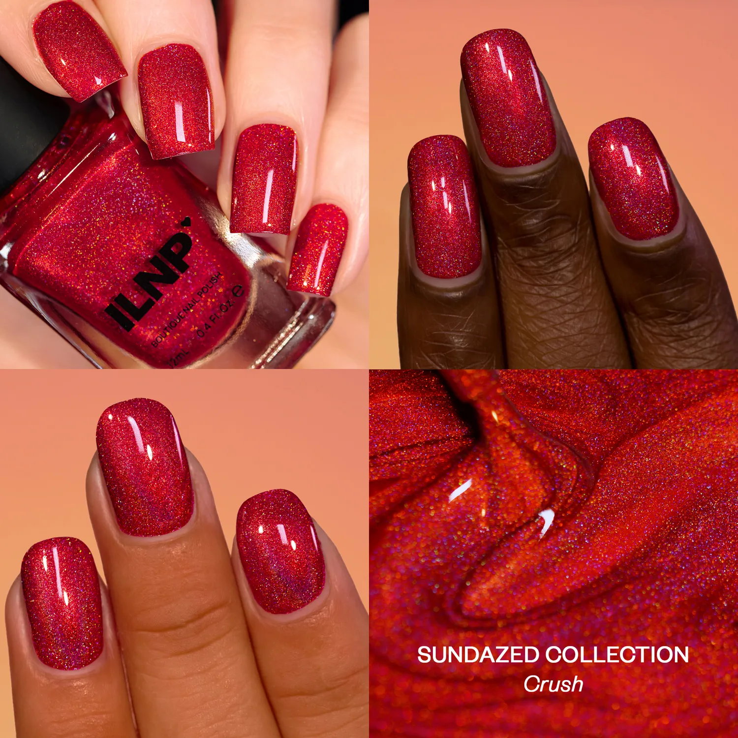 ILNP Crush nagellack holografisk körsbärsröd