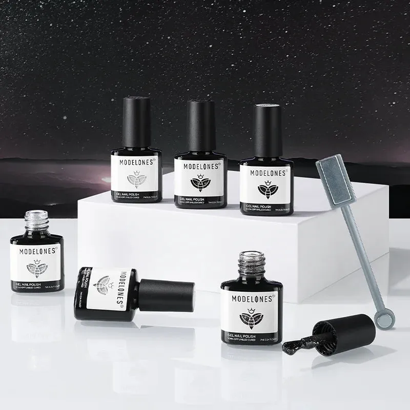 Modelones Midnight Stardust gellack 6-pack grå glitter