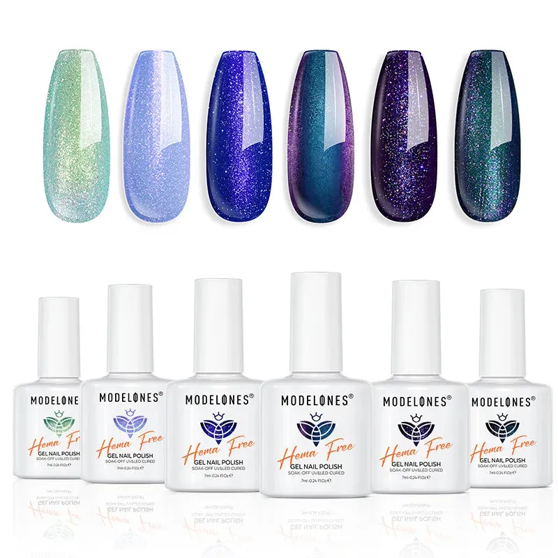 Modelones Pixel Heart gellack 6-pack kameleontglitter