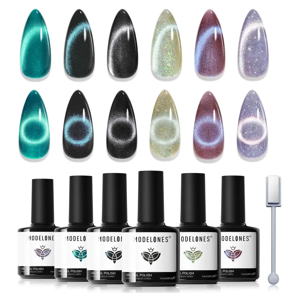 Modelones 9D Cat Eye gellack 6-pack mörk holografisk