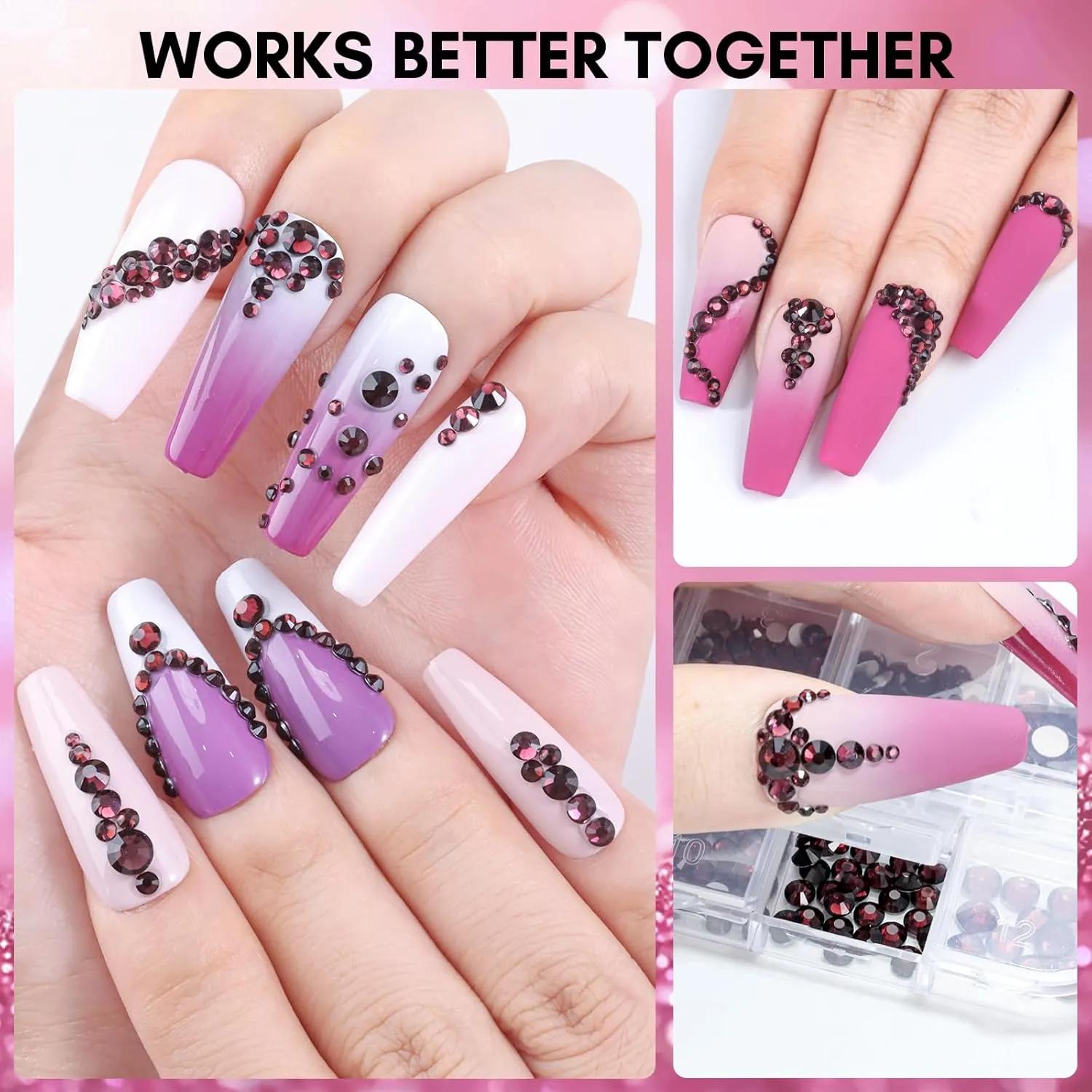 Makartt Nail Decoration Rhinestone Set nagelstenar svart lila