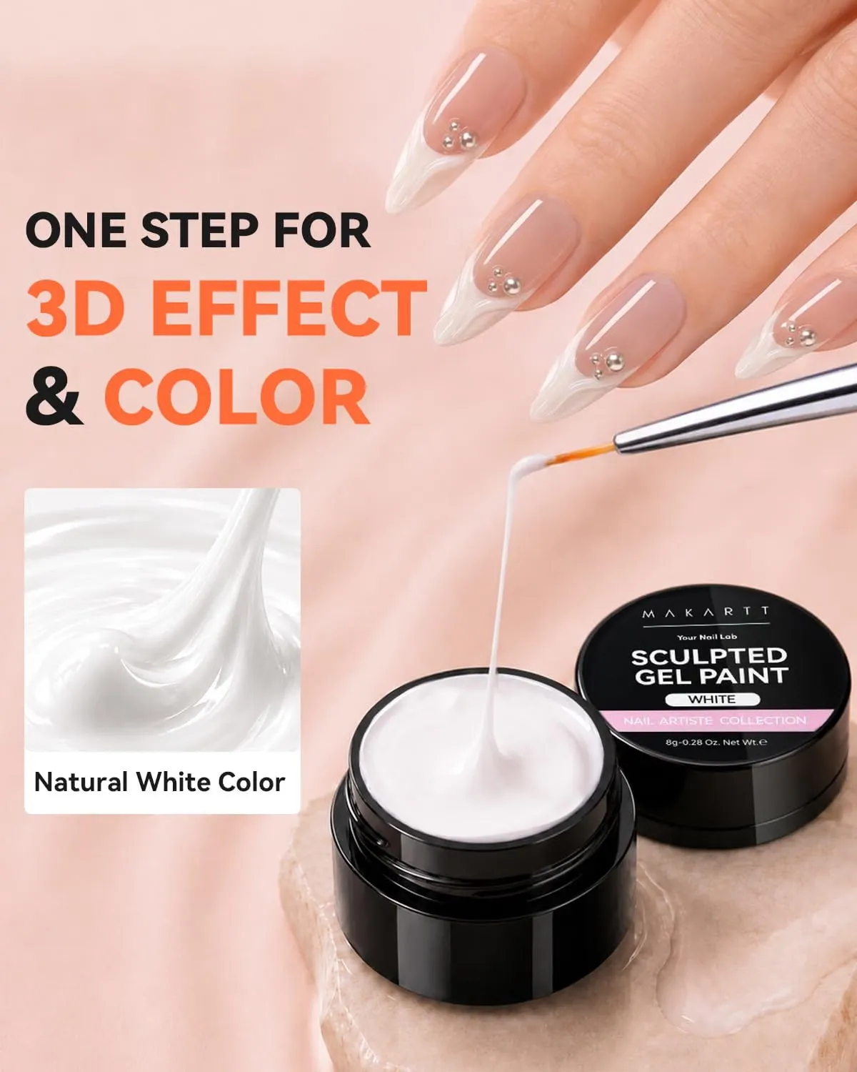Makartt 3D Gel nail art gel vit skulpterbar