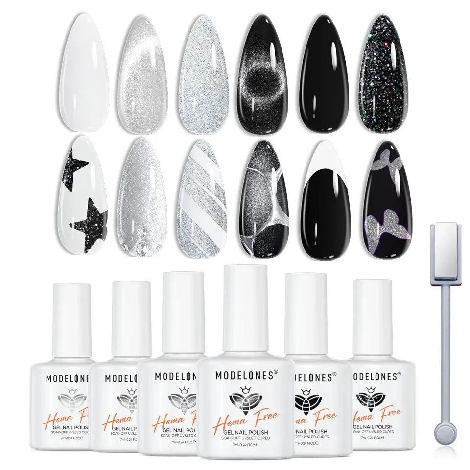Modelones Black White cat eye gellack 6-pack HEMA-fri