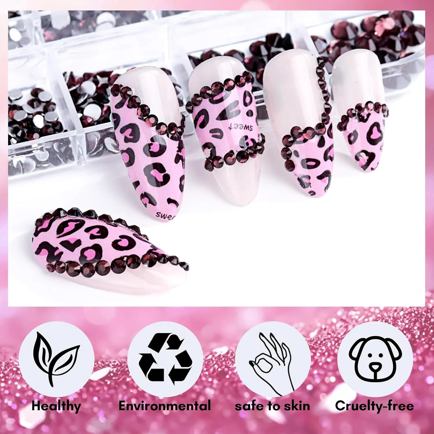 Makartt Nail Decoration Rhinestone Set nagelstenar svart lila