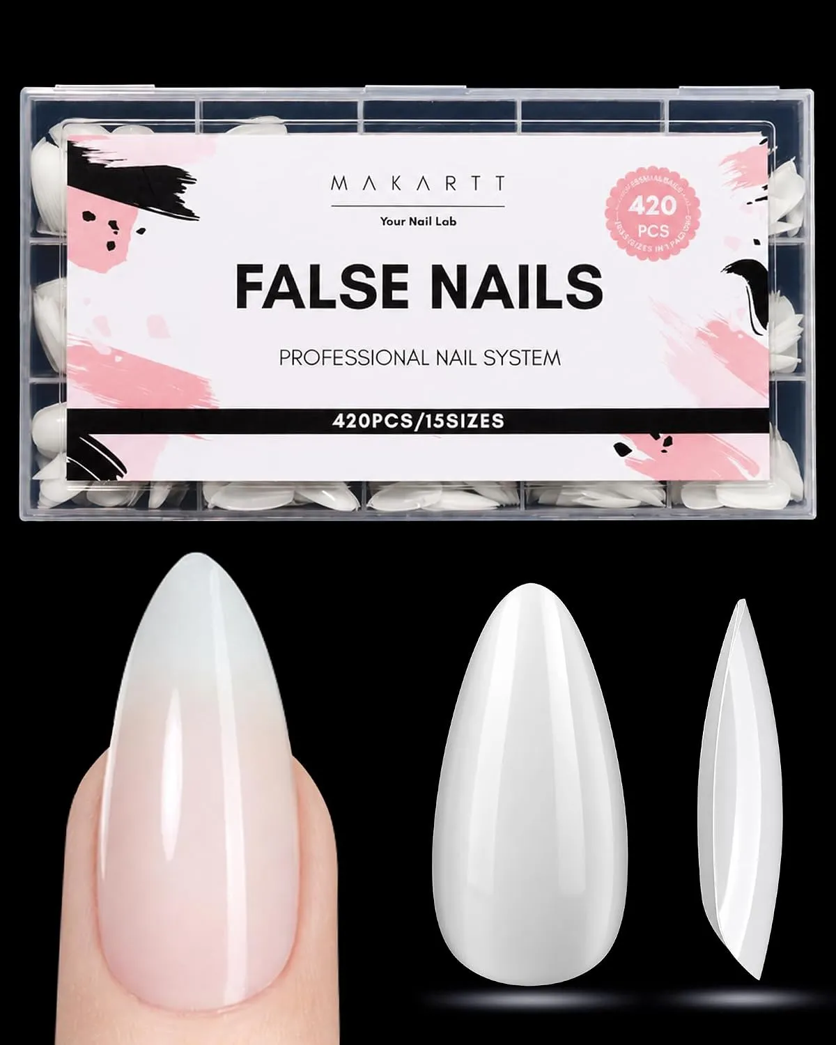 Makartt Natural White nageltippar almond M 420-pack