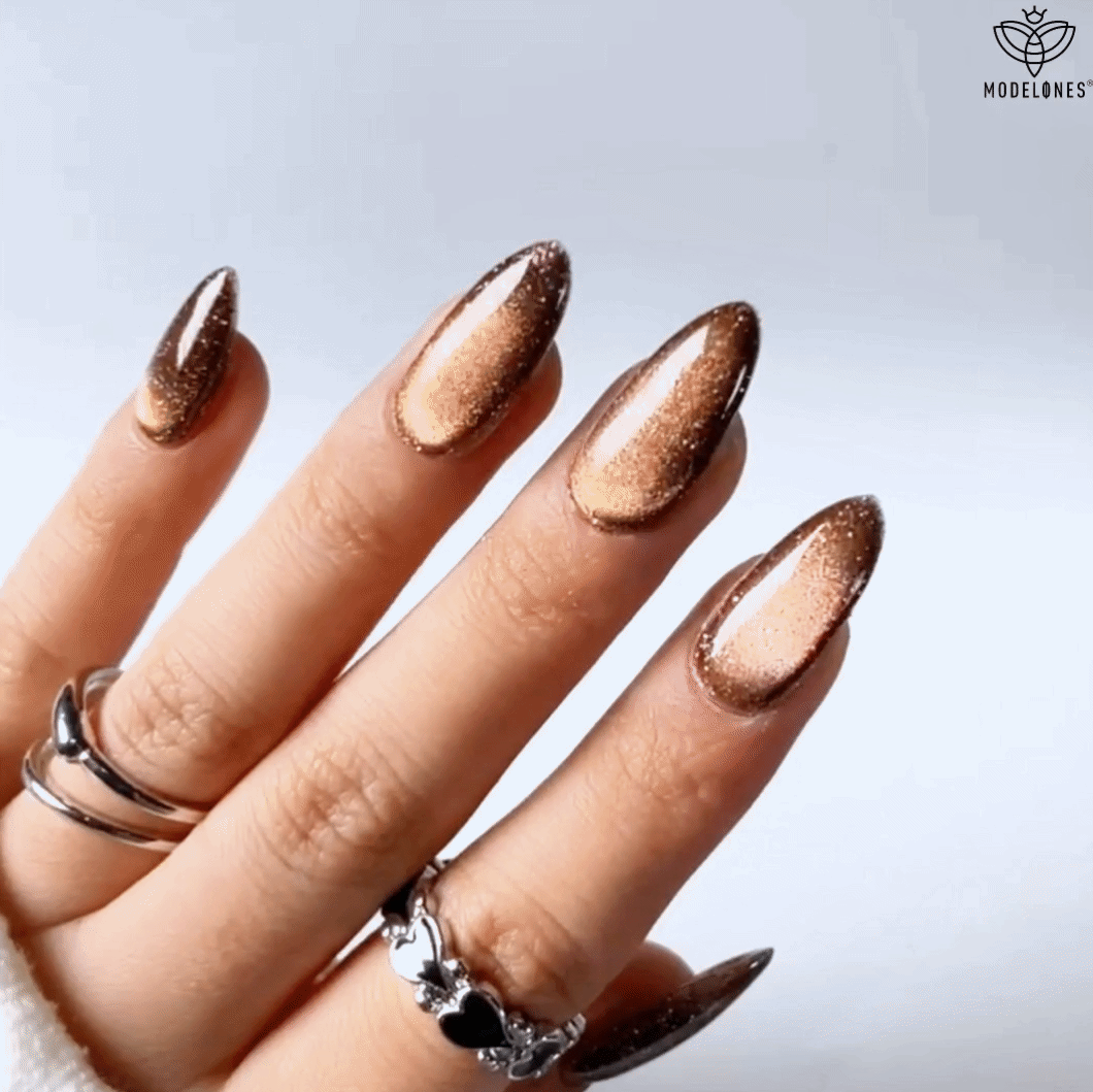 Modelones Inspire Gel Amber Glitz gellack 15 ml guld cat eye