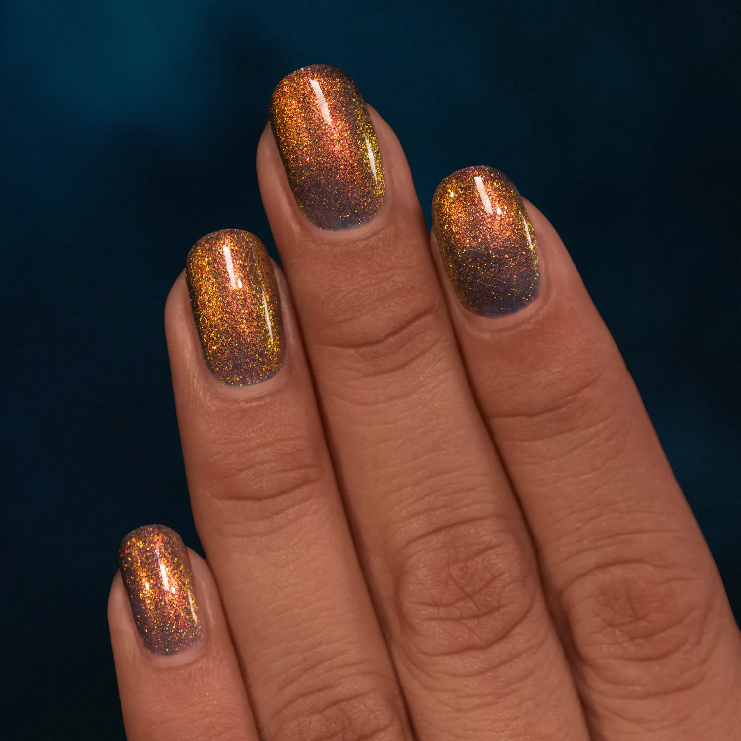 ILNP Pyro nagellack mörkblå orange skimmer