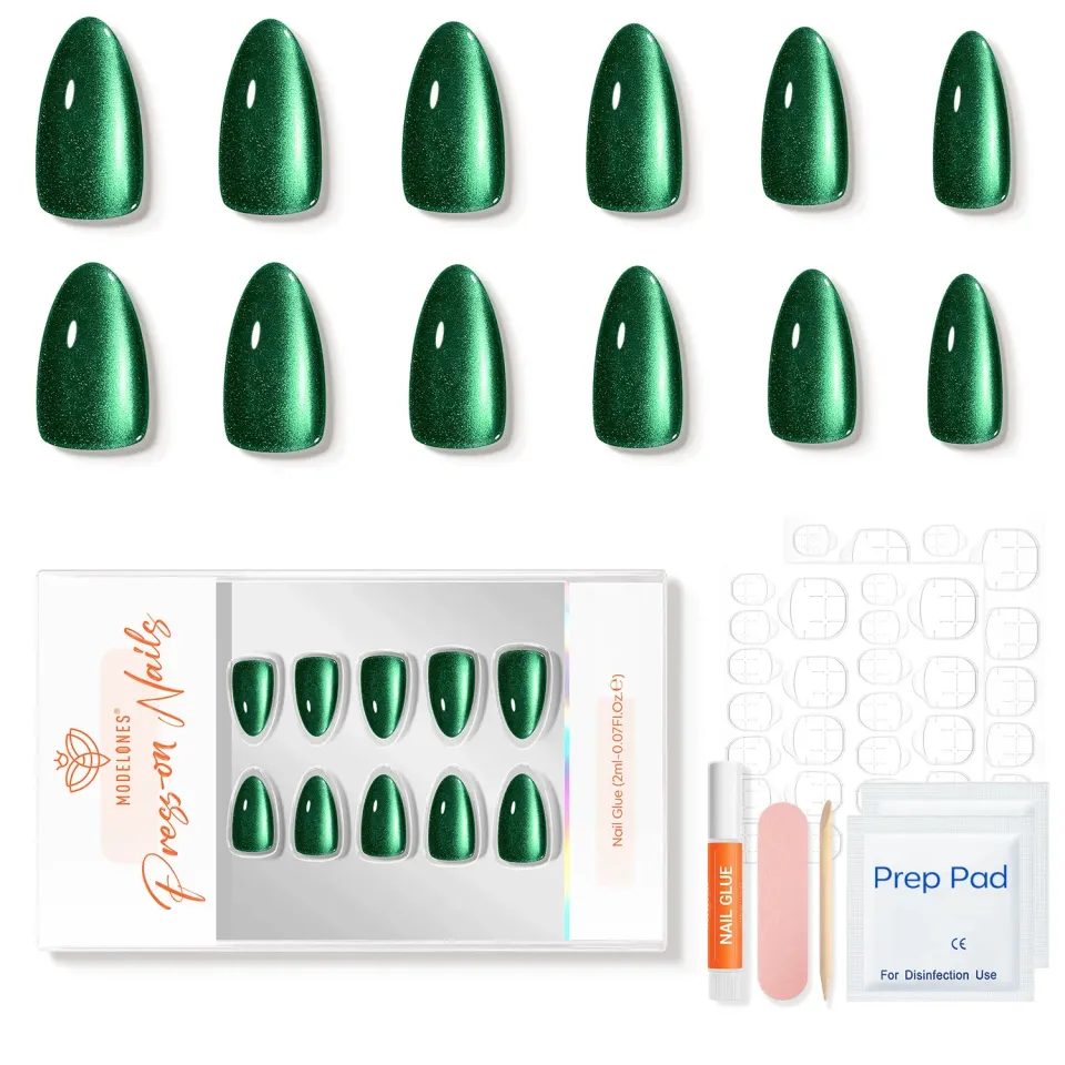 modelones Emerald Glow lösnaglar grön cat eye