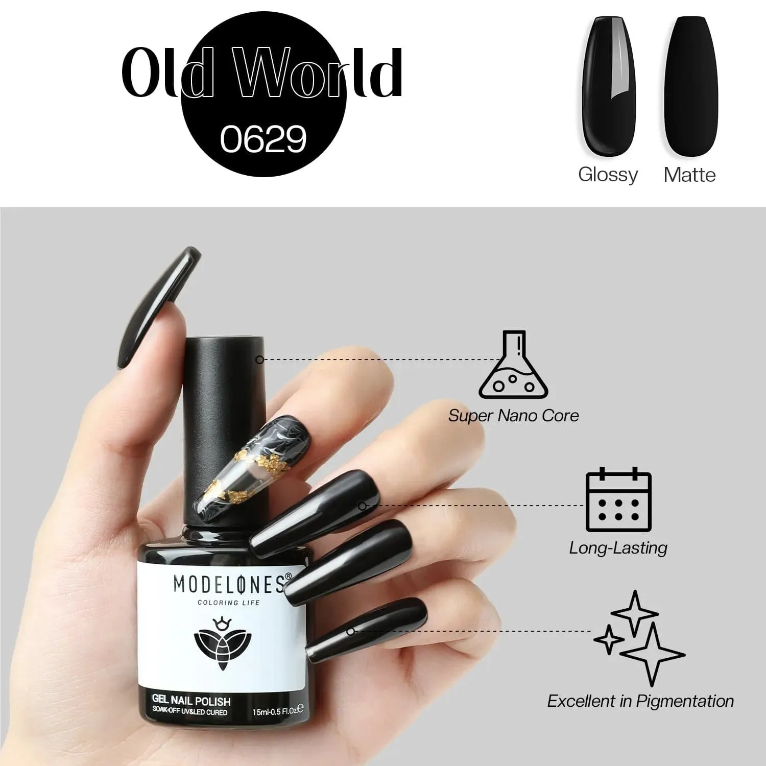 Modelones Old World gellack 15 ml svart