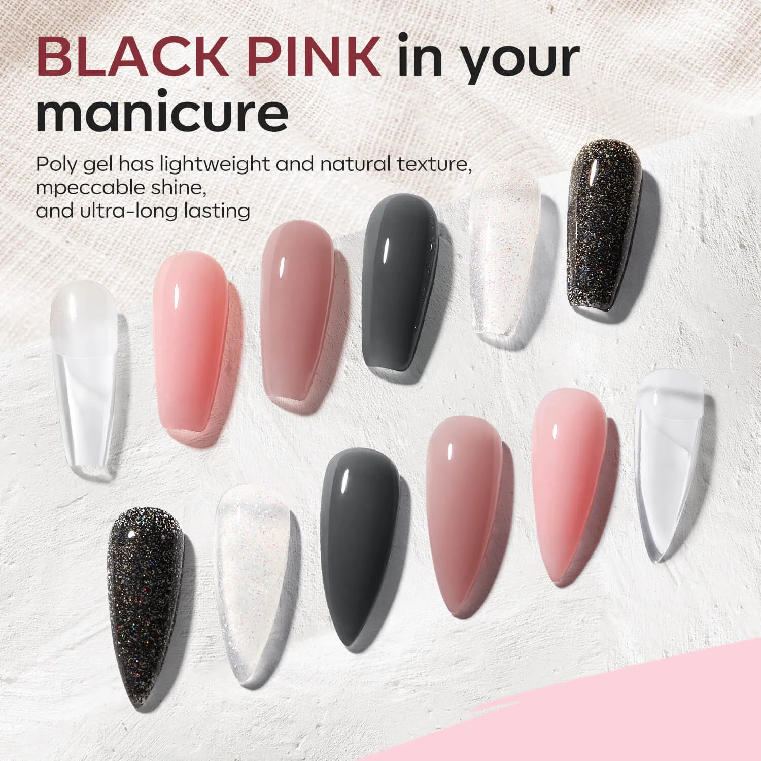 modelones Nude Clear Black Pink polygelkit 4 toner