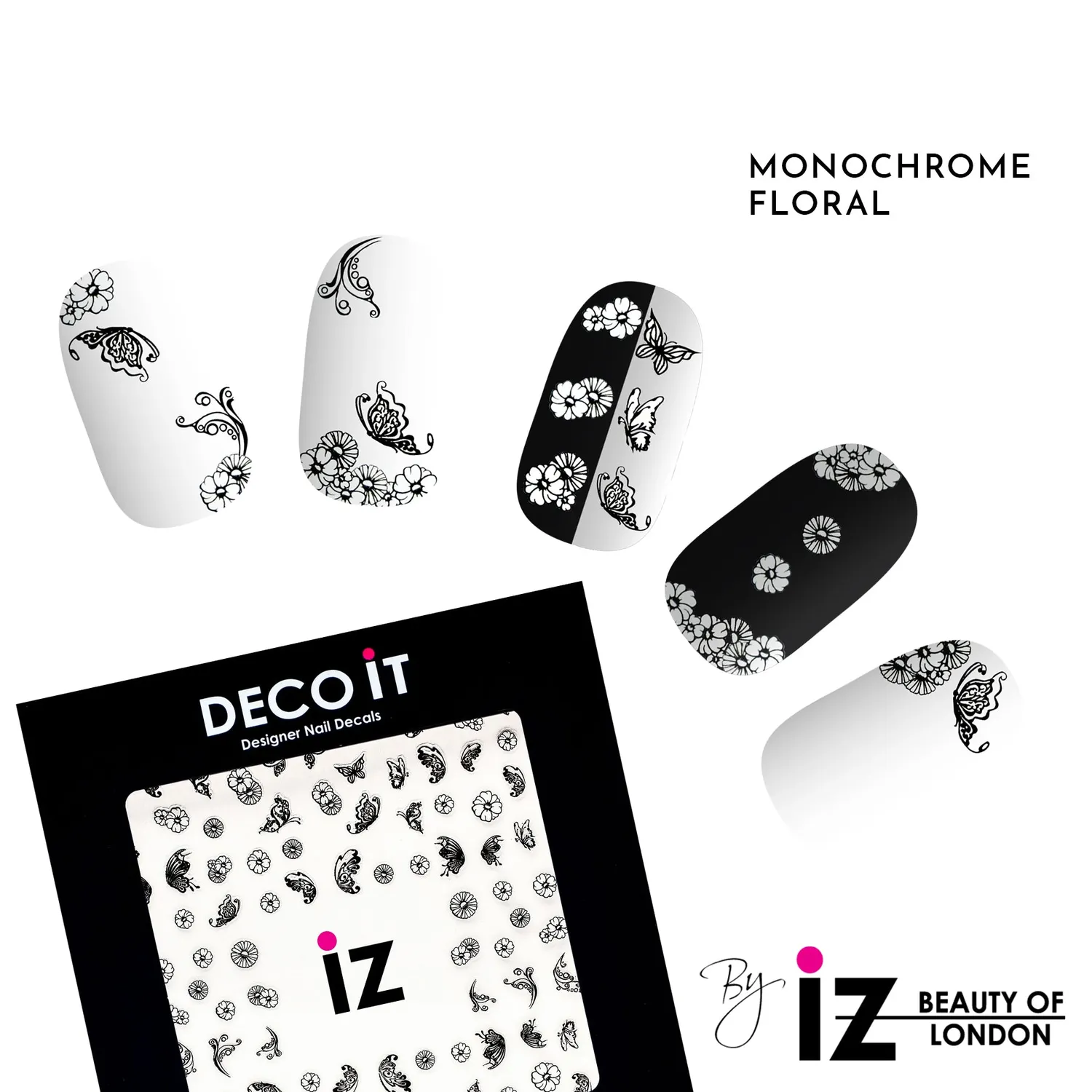 Iz Beauty Monochrome Floral nageldekaler svartvita