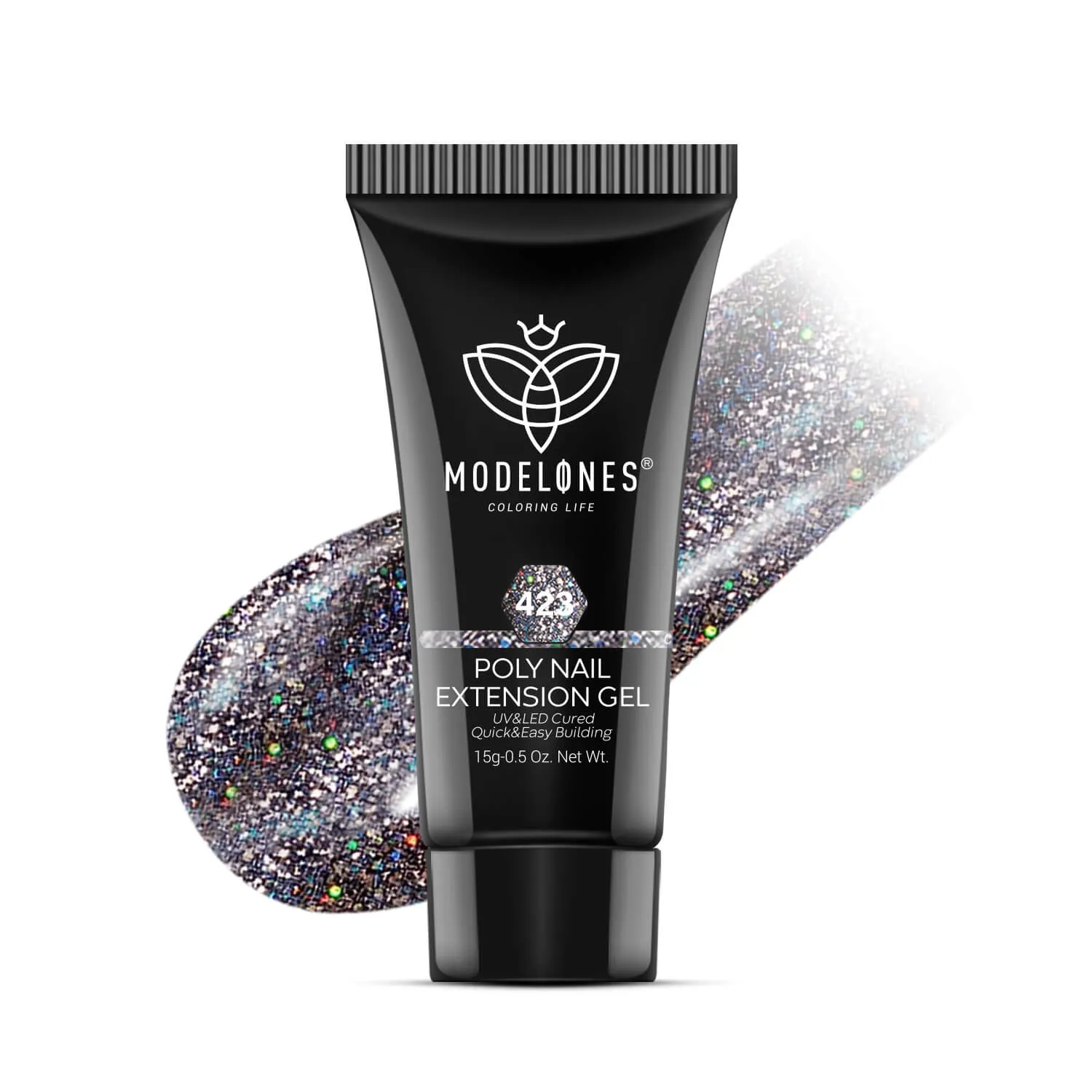Modelones Galactic Dance polygel svart glitter 15 g