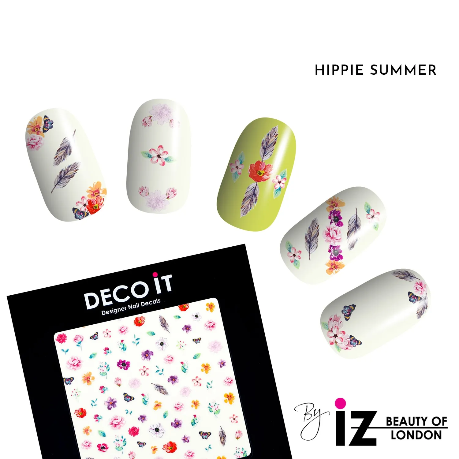 Iz Beauty Hippie Summer nageldekalar blommiga 100-pack