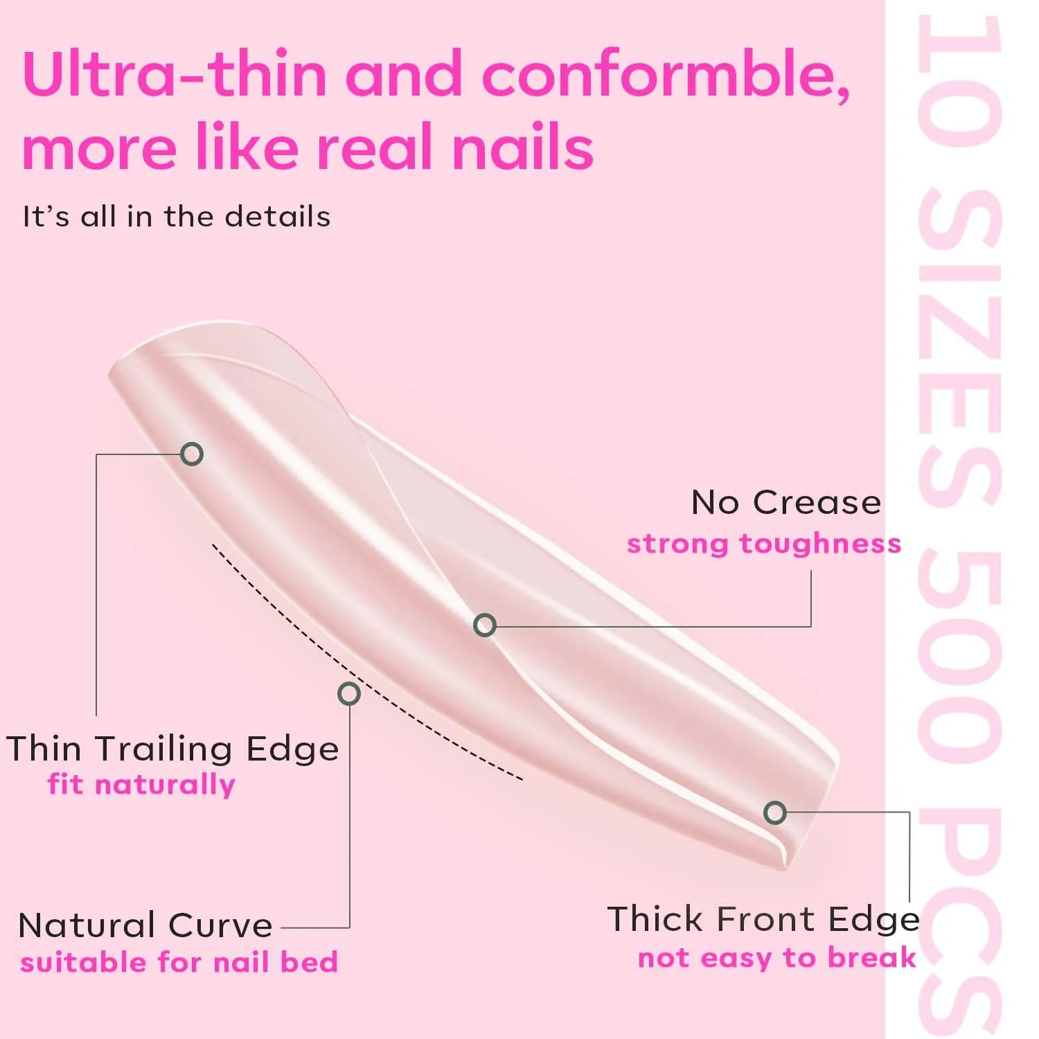 Modelones Long Coffin nagelkit lösnaglar 500-pack