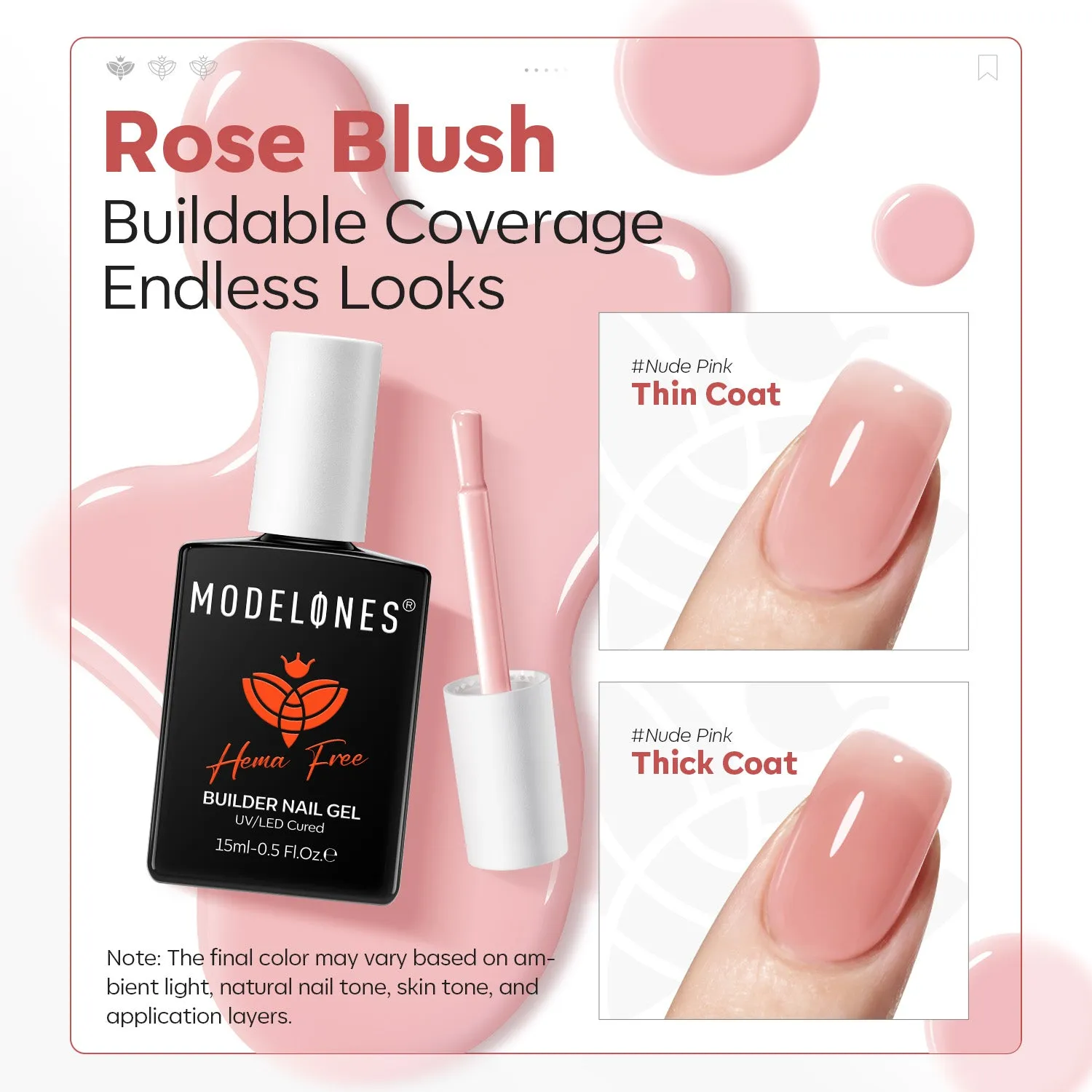 modelones Nude Melon builder gel 15 ml HEMA-fri nude