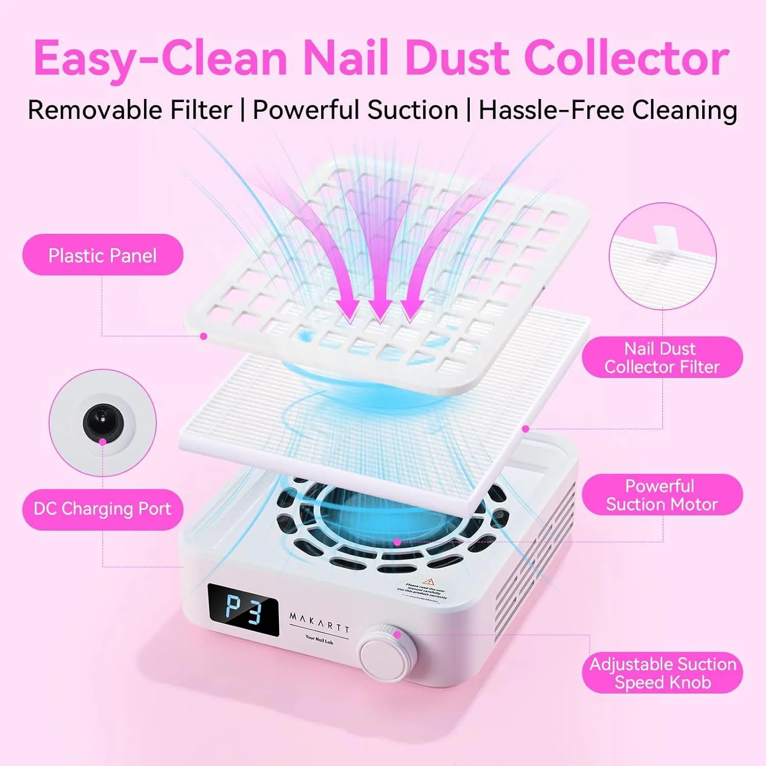 Makartt Wireless nageldammsugare White sladdlös uppsug