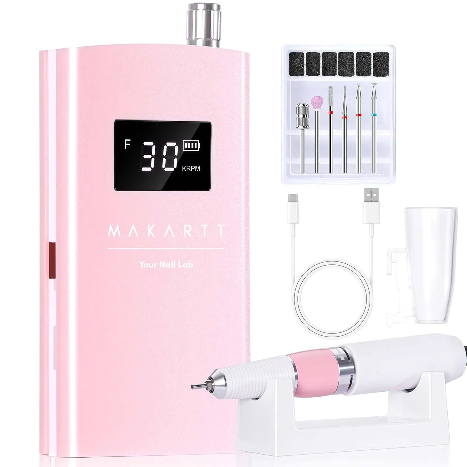 Makartt Perlarie Pink nagelfil elektrisk 30000RPM