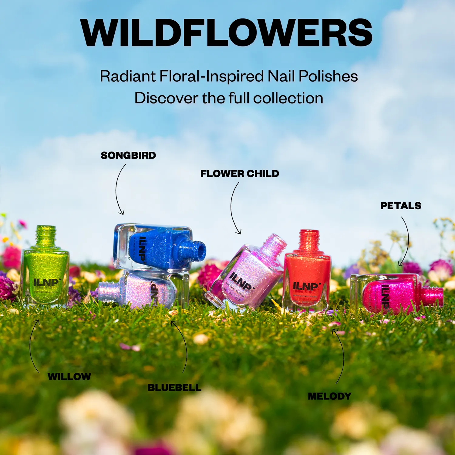 ILNP Flower Child nagellack ljusrosa jelly blått skimmer
